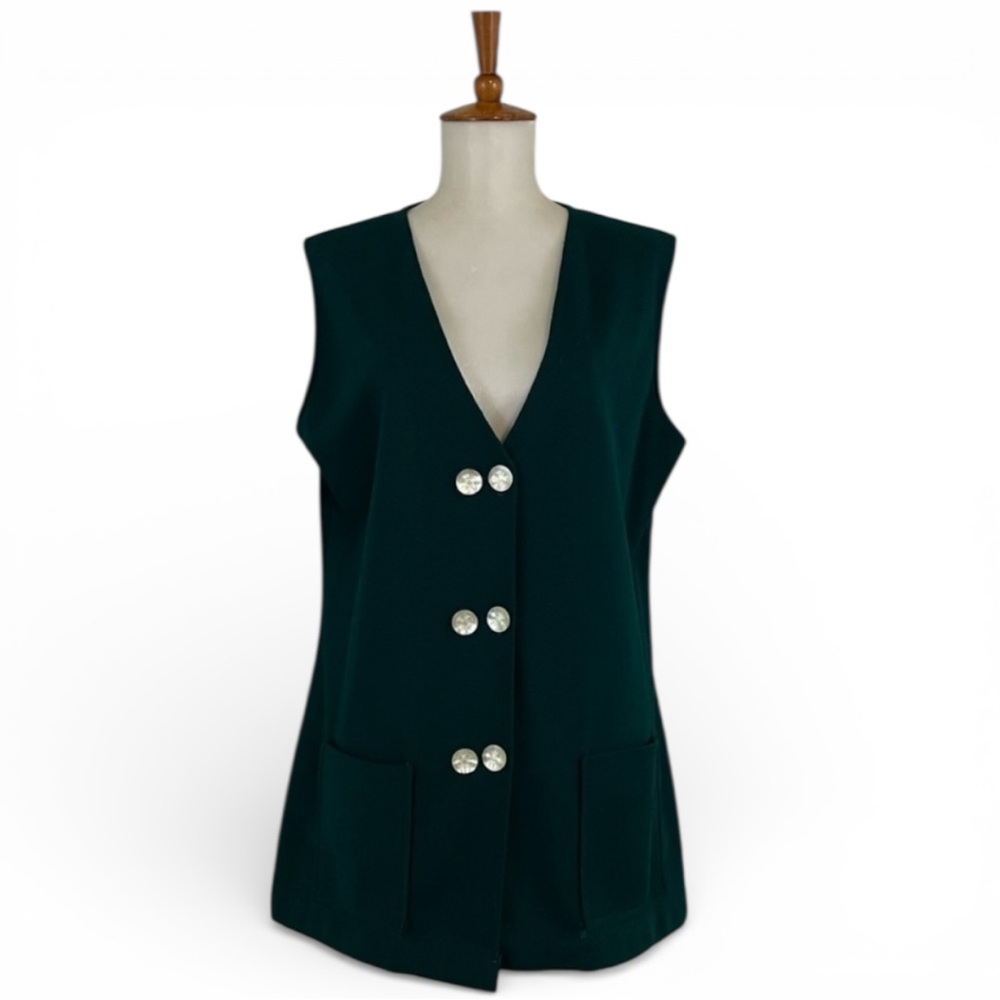 Vintage Green Vest Women’s L V-Neck Knit Sleeveless Minnesota Woolen Retro
